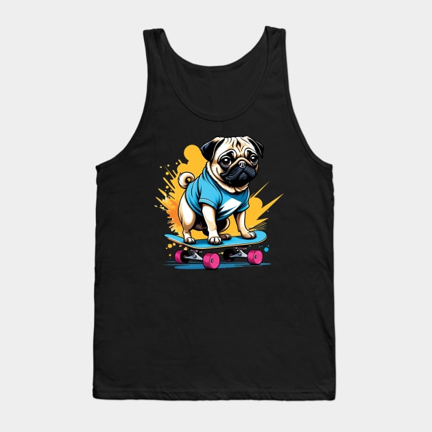 Pug on a Skateboard Tank Top by ArtfulTat